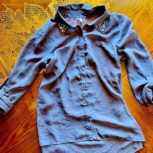 Studio Y Rhinestone Collared Blouse Size L